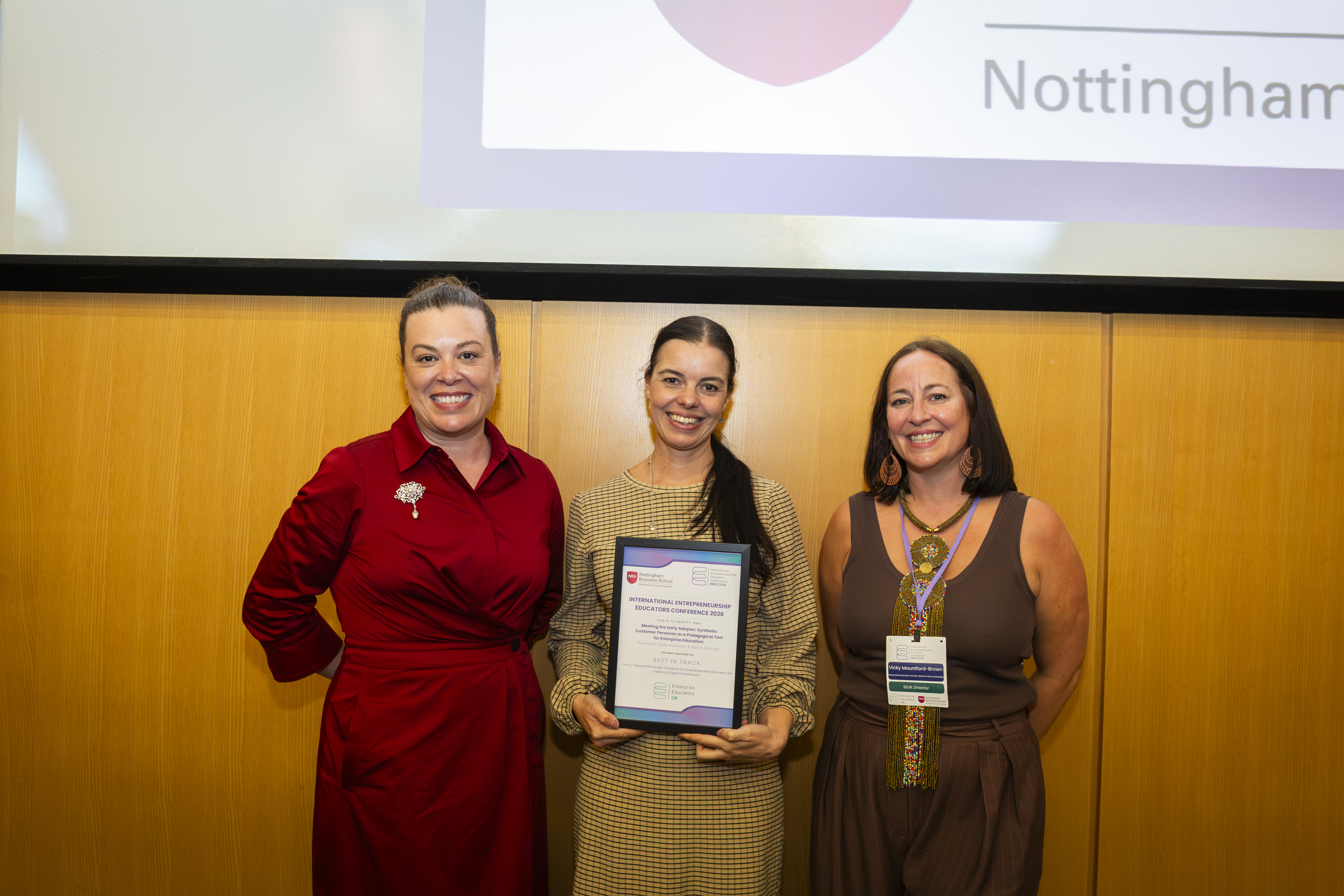 Dr Kadja Manninen receiving the Best in Track award at the International Enterprise Educators Conference